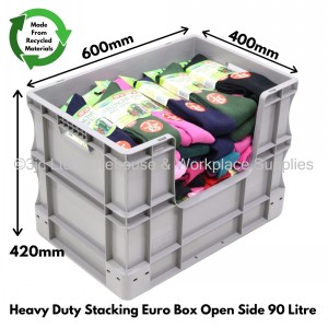 Heavy Duty Stacking Euro Box 60cm 90 Litre Open Side